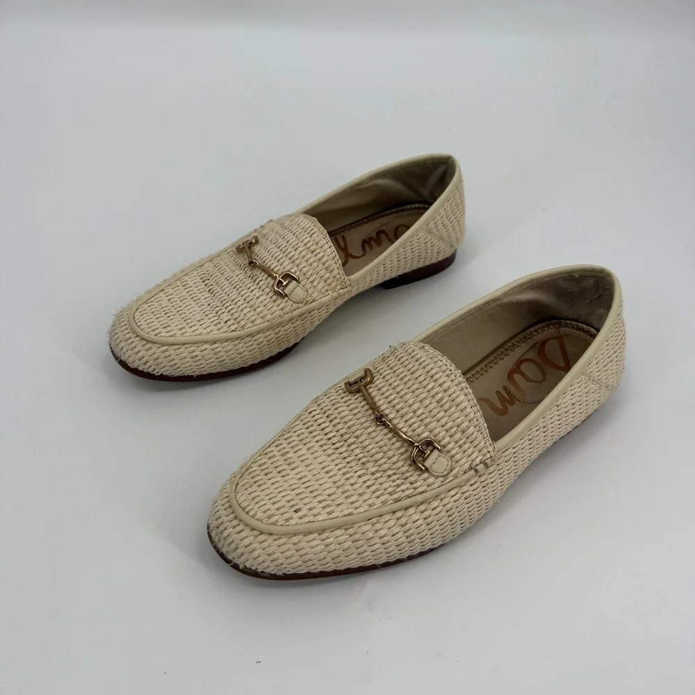 Sam Edelman Loraine Woven Horsebit Loafers Cream Raffia Flat Shoes 7M 903842